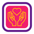 Icono de unas manos y un corazón para ejemplificar una de las rutas de acción frente a la violencia